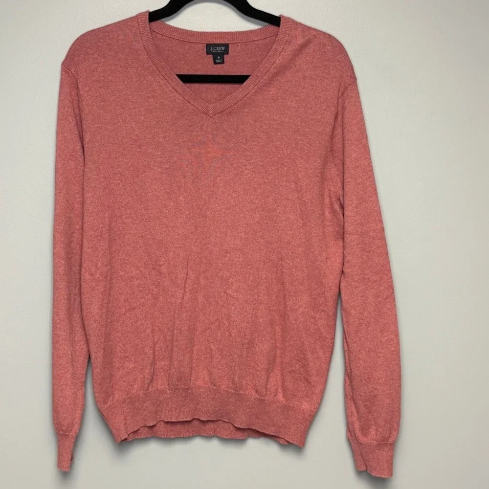 J.Crew Cotton Cashmere Preppy Quiet Luxury Rose V-Neck Sweater Mens Sz S